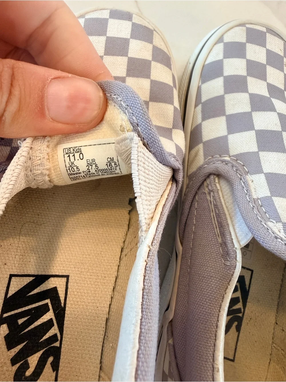 Vans Kids Toddler Slip-On Checkerboard Sneakers Light Purple and White Size 11